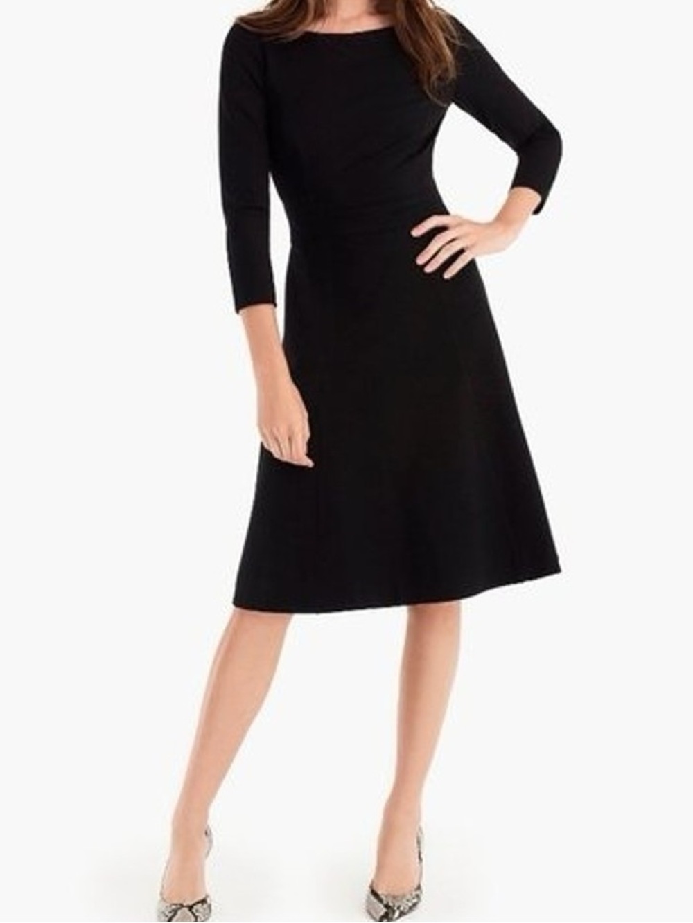 J. Crew Black Boatneck A-Line Midi Dress